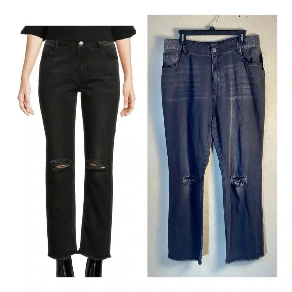 Cloth & Stone Size 31 Ripped Straight Leg Jeans Legacy Wash Black Raw Hem NEW